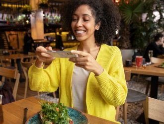 Women clicking picture of food