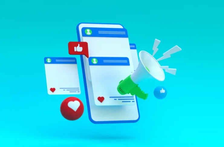 An infographic with phone and social media screen