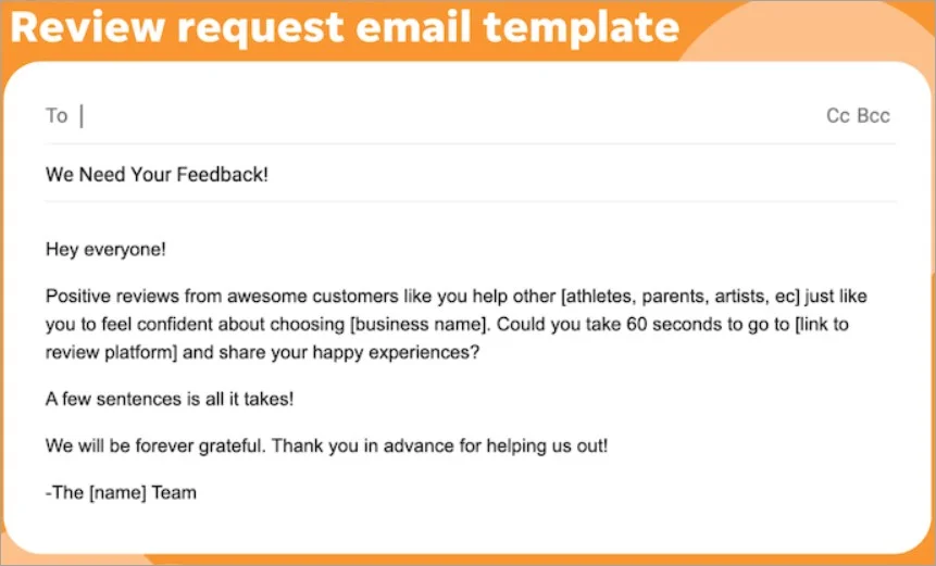 Screenshot of the email template requesting review from the client.