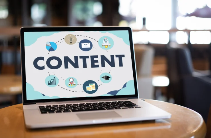 A laptop screen showing content strategies