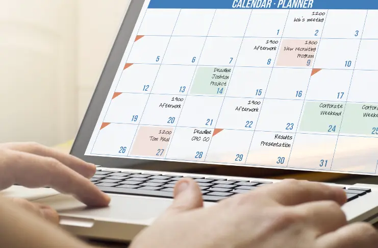 A content calendar on the screen