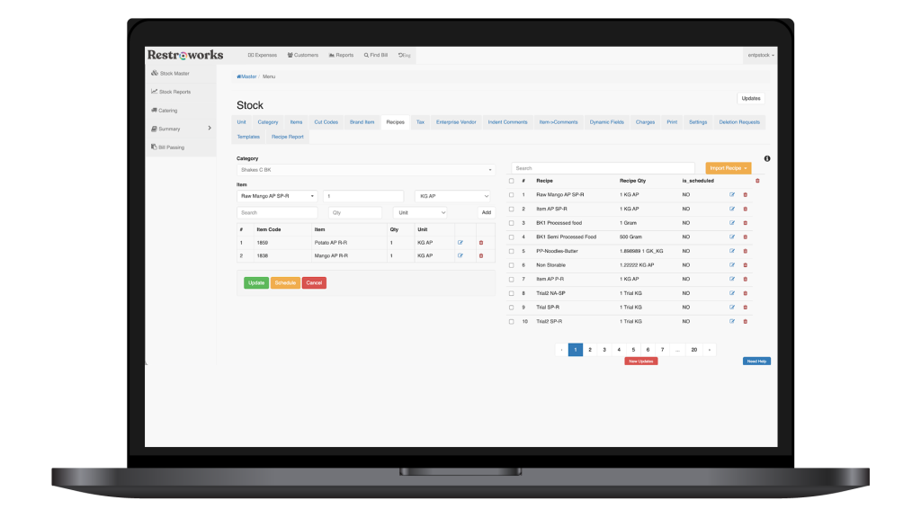 Restroworks inventory management dashboard.