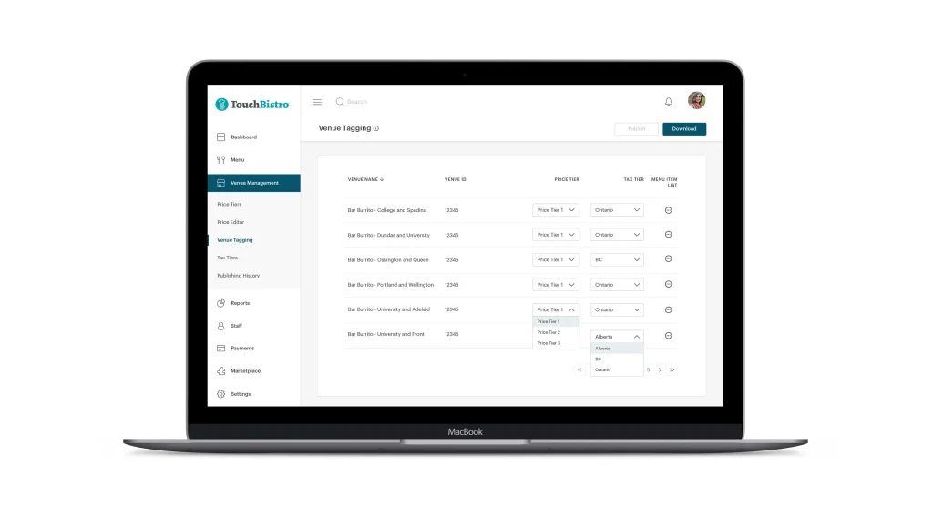 A view of Touchbistro's interface.