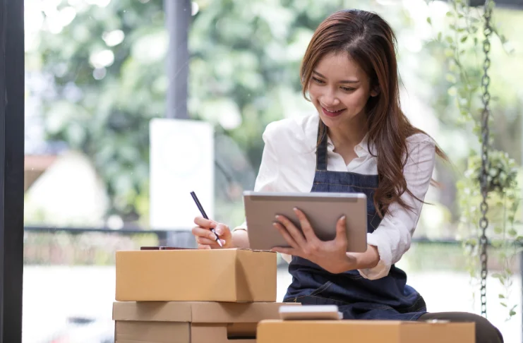 woman checking par levels