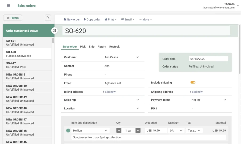 inFlow's inventory management interface