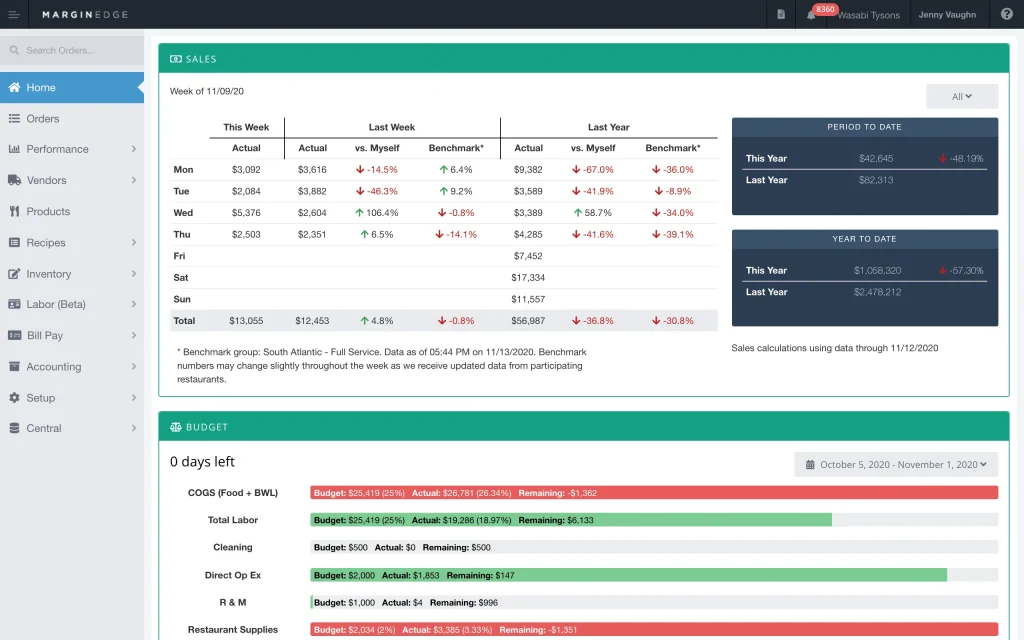 A screenshot of MarginEdge's interface.