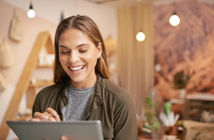 A woman checking tablet