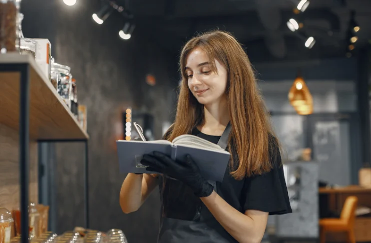 A woman checking inventory levels