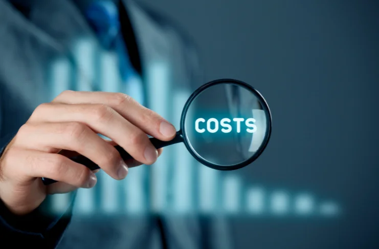 A screen showing a magnifying glass with cost written on it