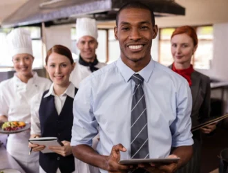 restaurant staff interacting