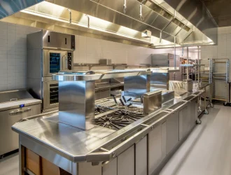 Shows a virtual kitchen