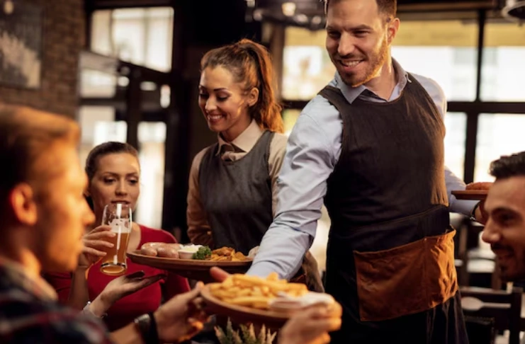 happy customers in restaurant
