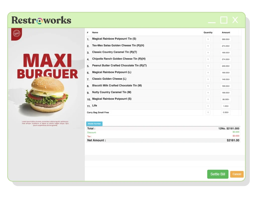 View of the Restroworks customer order display