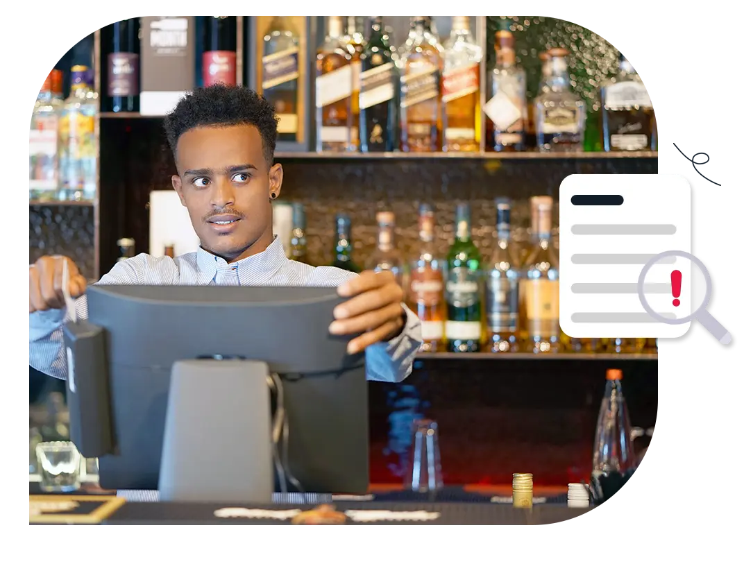 Restaurant staff using point of sale machine