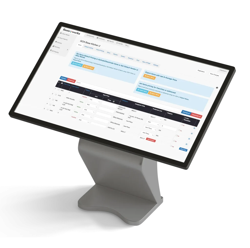 View of Restroworks base kitchen management screen