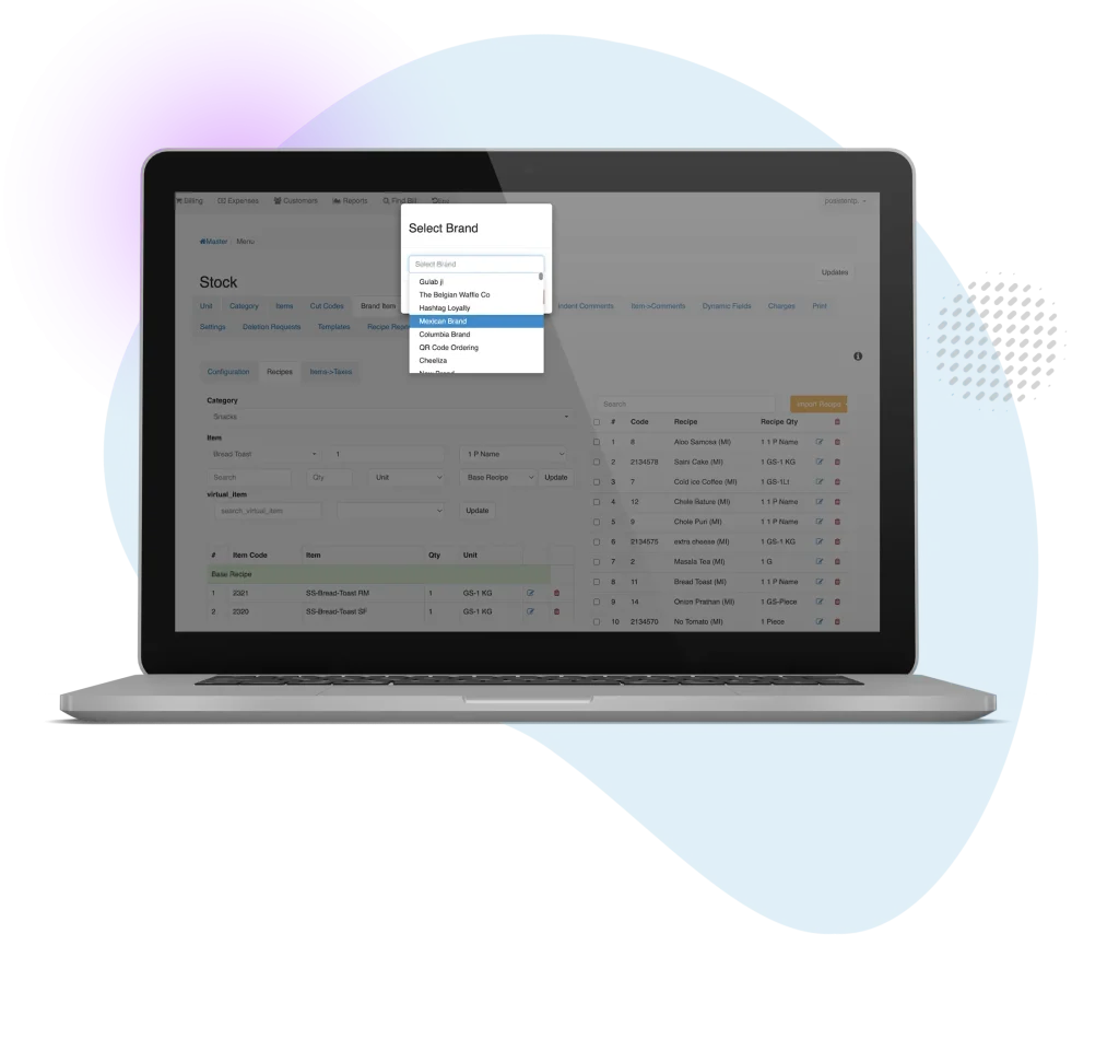 View of the Brand wide recipe management by Restroworks