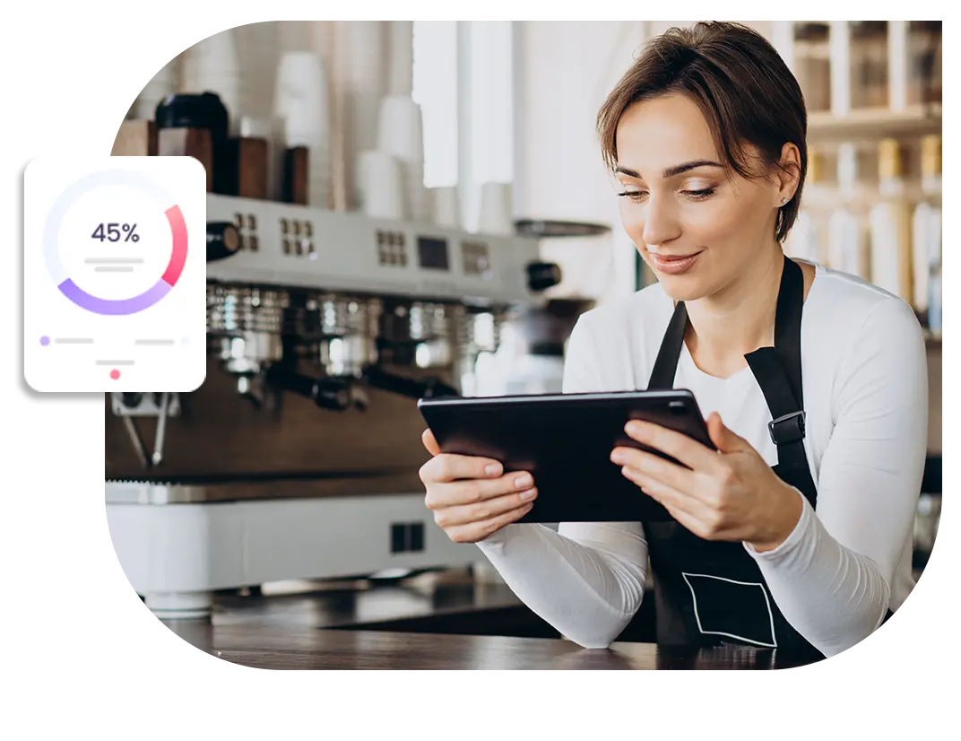 Restaurant staff viewing enterprise reports