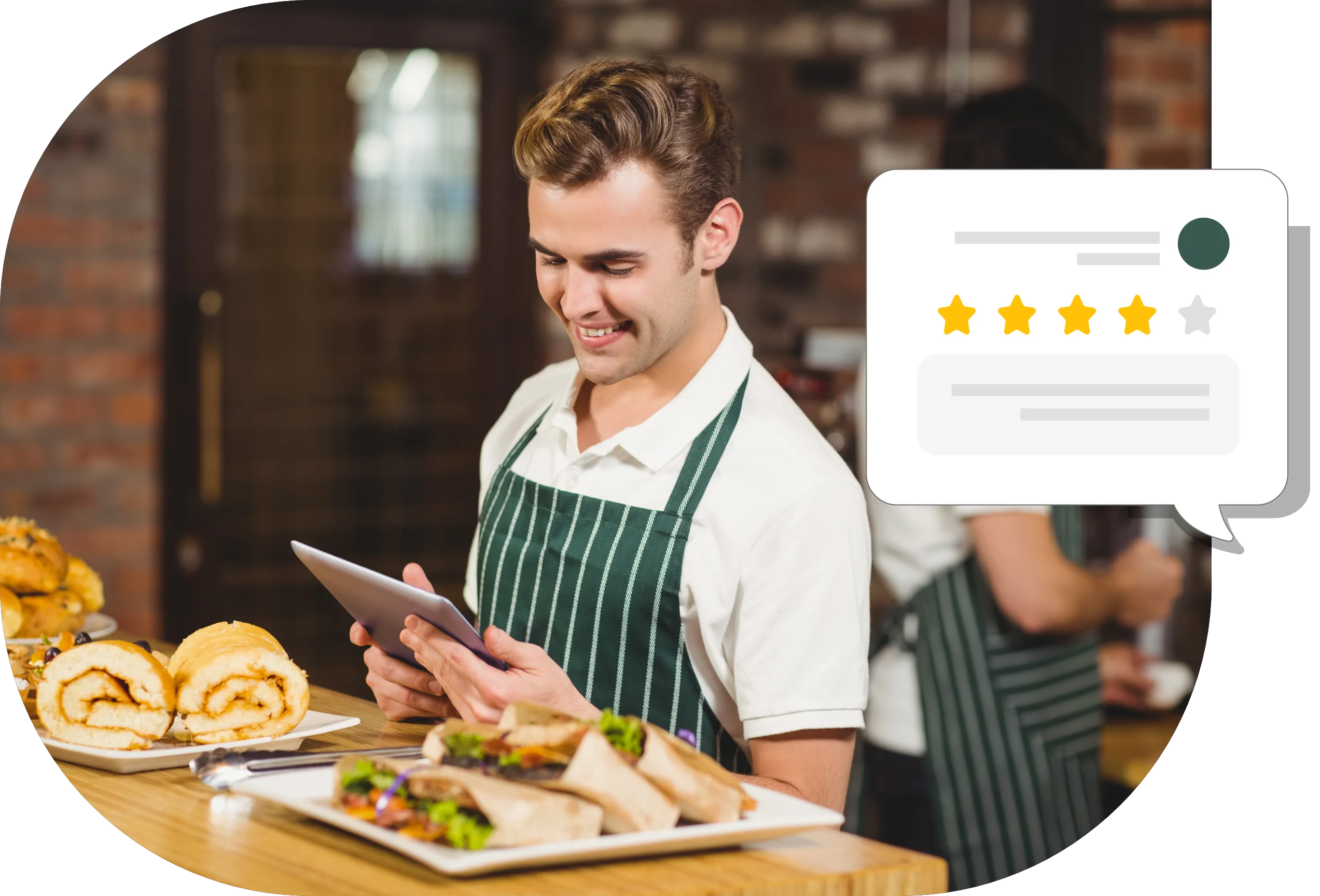 Restaurant staff reading customer reviews