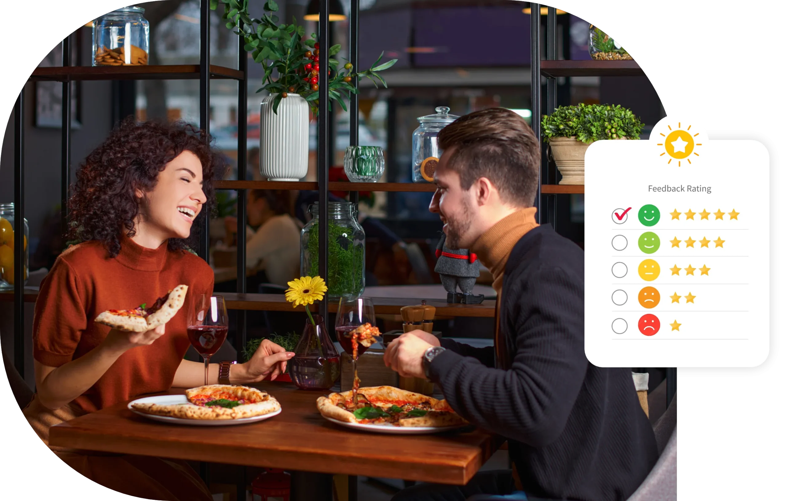 Restaurant customers enjoying their meal