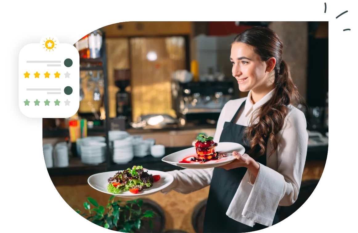 Restaurant staff serving food