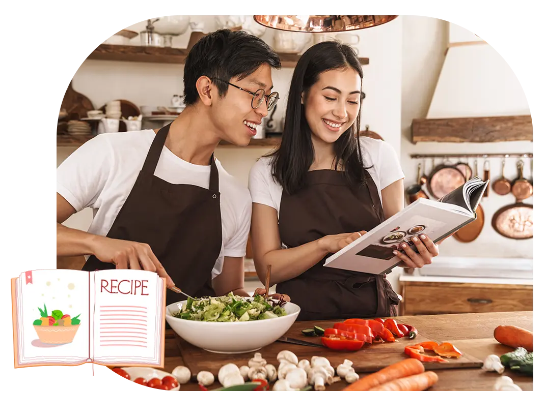 Kitchen staff preparing a recipe