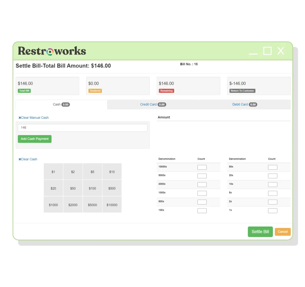 View of Restroworks payment screen