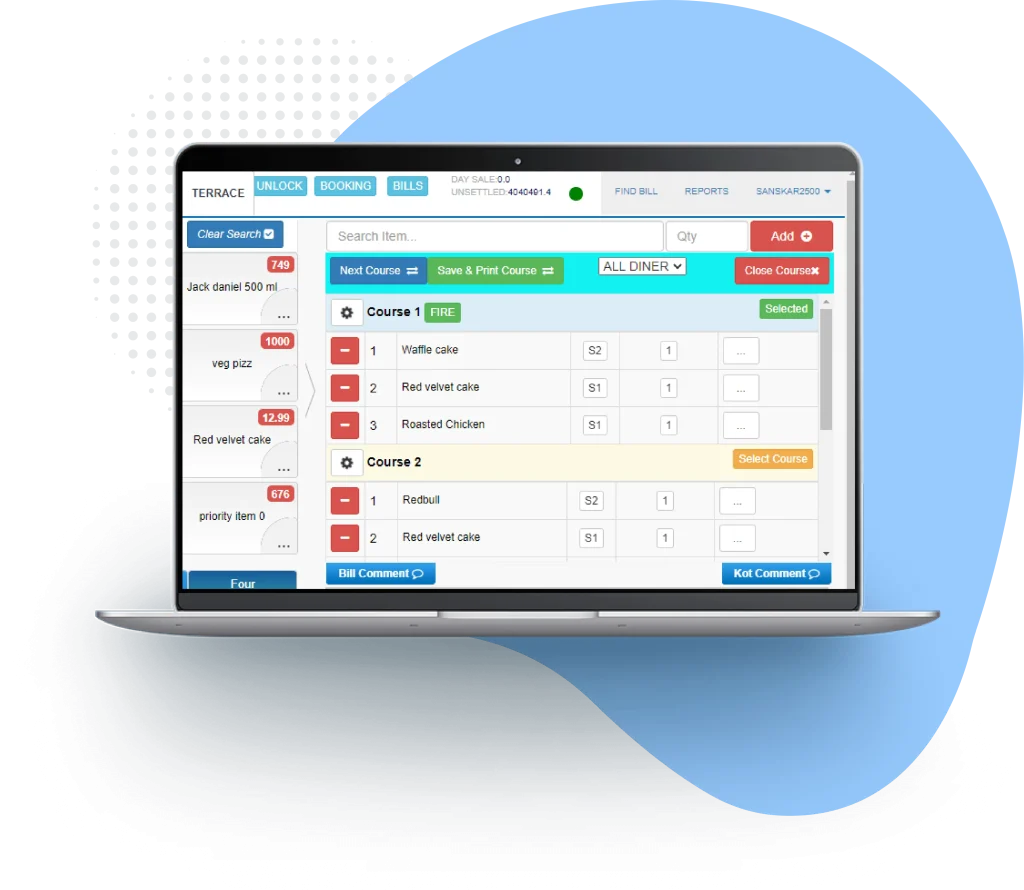 View of course wise ordering by Restroworks