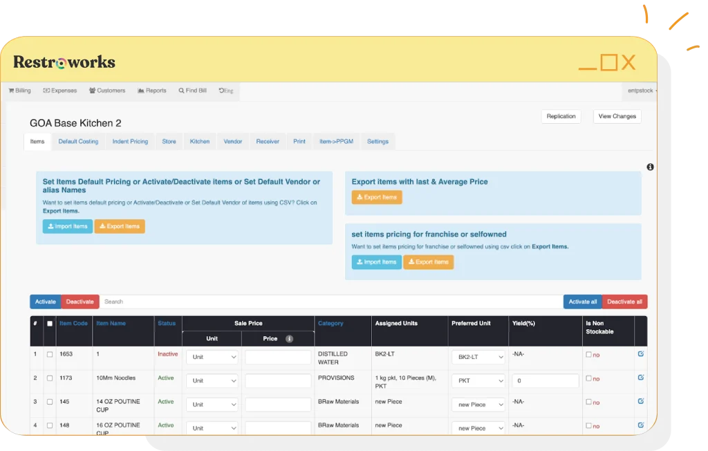 View of Restroworks indenting screen
