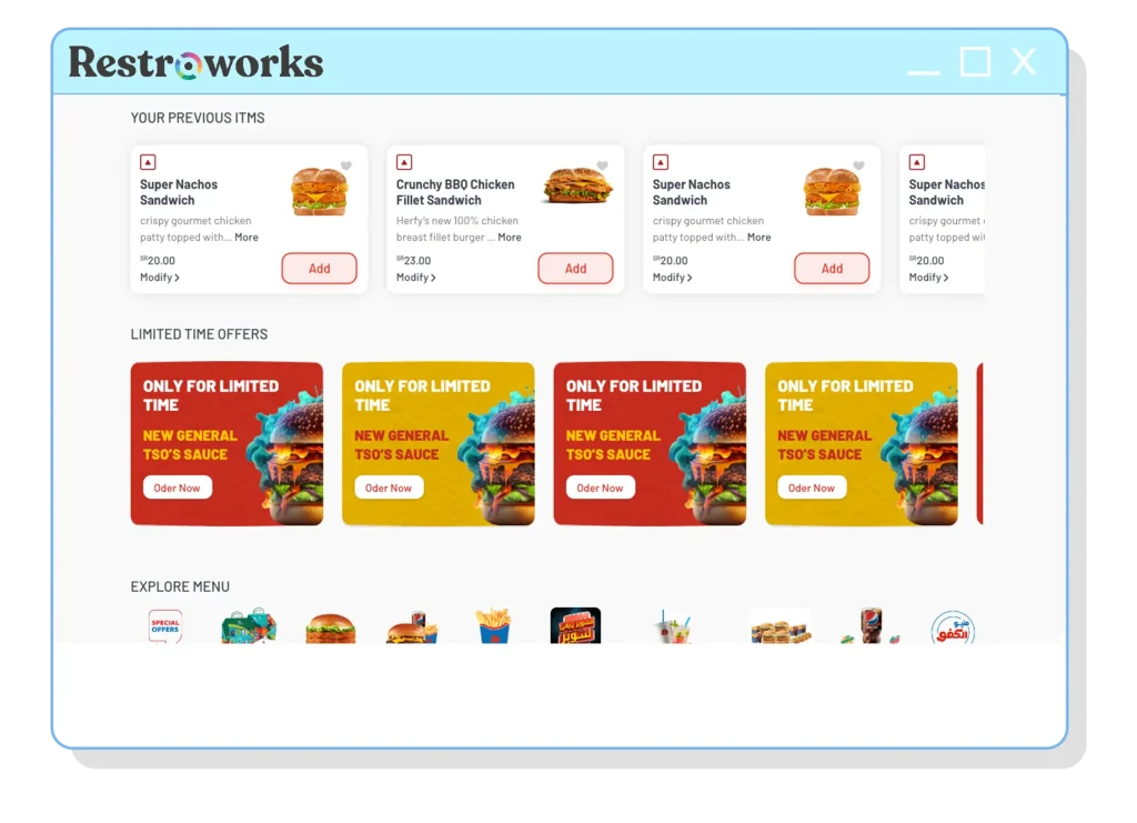 Visual of Restroworks web ordering window