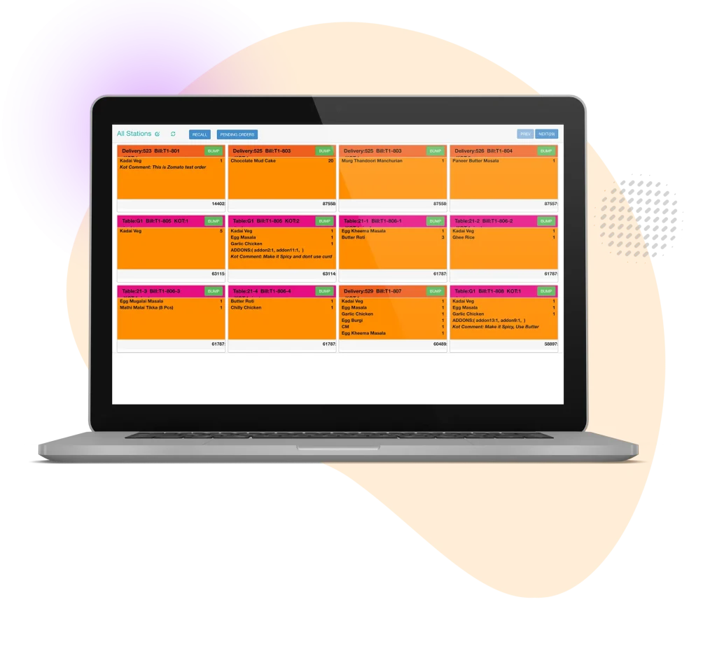 View of Restroworks Order distribution across different kitchen stations