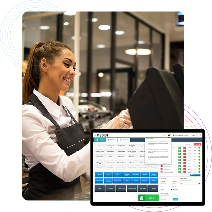 Restaurant staff using point of sale interface