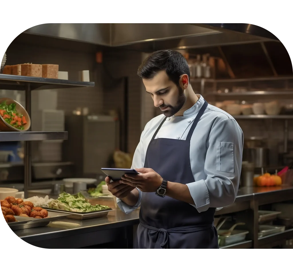 Kitchen staff using Restroworks mobile app