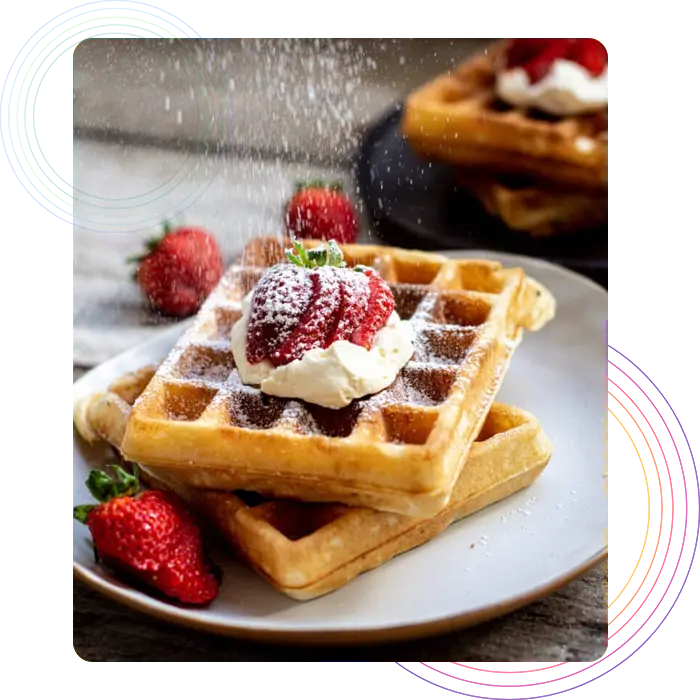 Waffle topped with strawberries