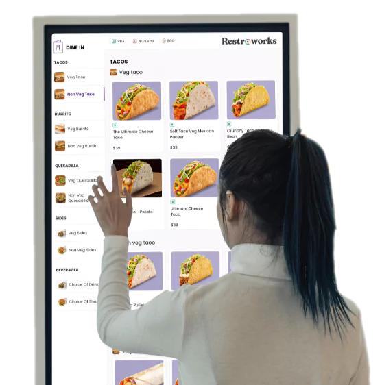 Customer using the Restroworks Self ordering kiosk