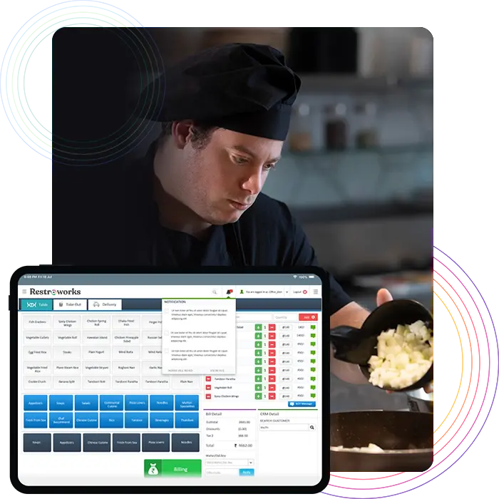 A chef and the Restroworks point of sale interface