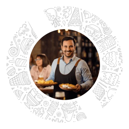 Restaurant staff serving dishes