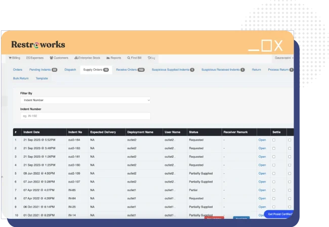 View of the Restroworks catering orders screen