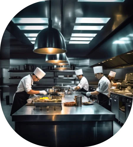 Kitchen staff working on dishes